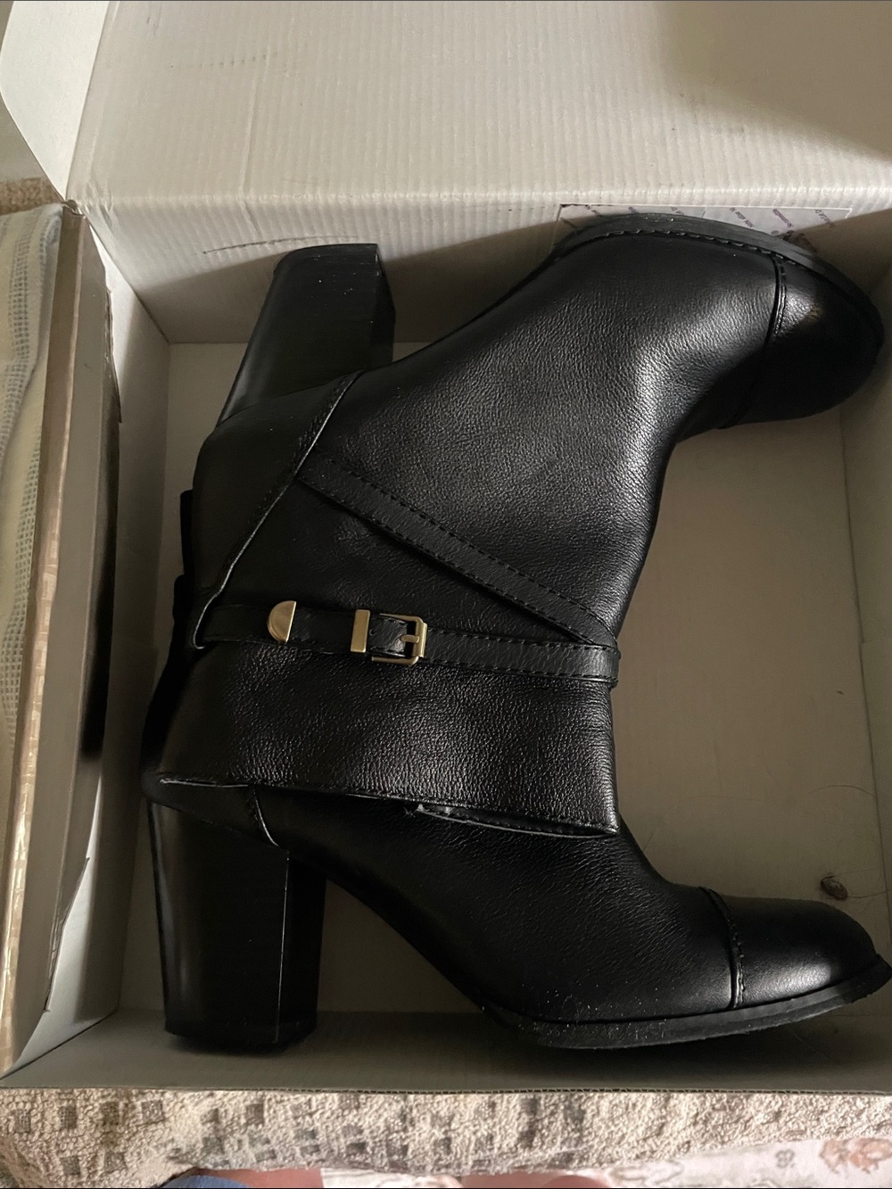 Giani Bernini Black Faux Leather Ankle Booties with Gold Buckle